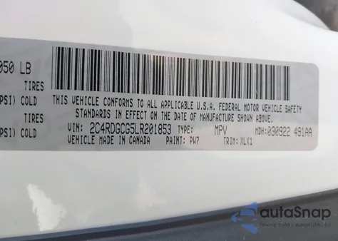 2020 Dodge Grand Caravan Sxt из США, поврежденный, VIN 2C4RDGCG5LR201853